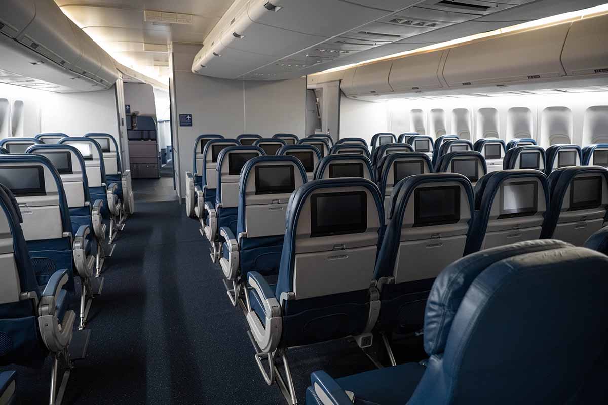 Economy Class seating onboard a Delta Air Lines Boeing 747-400